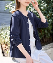 強撚フライスパールボタンカーディガン