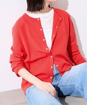 強撚フライスパールボタンカーディガン