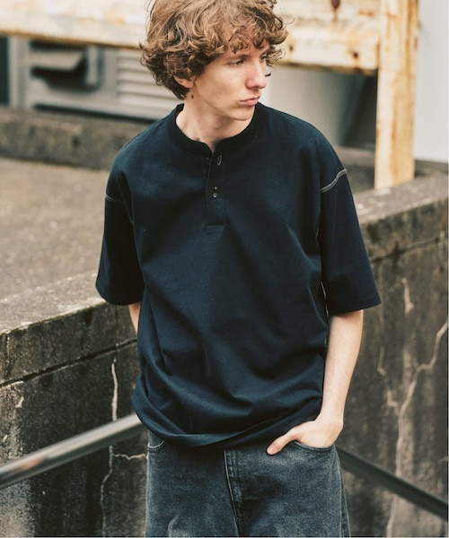 fumika _uchida ウールシェルステッチヘンリーネックシャツ FUMIKA_UCHIDA/WOOL/SILK NEEDLE DRAWING HENLEY-NECK(BLACK)