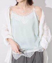 《セットアップ対応可/新色/追加5》サテンレースキャミソール