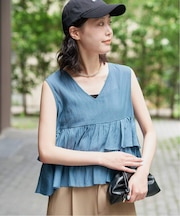 《WEB限定カラーあり》2WAYペプラムフリル ノースリーブブラウス