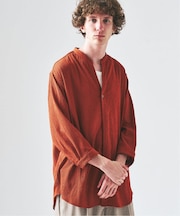 クレープ クロップドスリーブ スキッパーシャツ