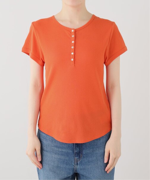 クレープリブ ヘンリーネック5分袖 TEE