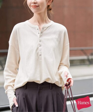 HANES/ヘインズ SLOBE別注 ヘンリーネックワッフル ロンTEE