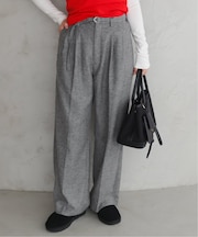 《WEBのみ4サイズ展開》ツィード ベルテット2タックストレートパンツ