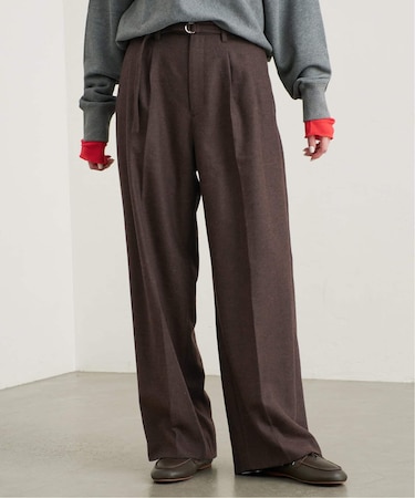 《WEBのみ4サイズ展開》ツィード ベルテット2タックストレートパンツ