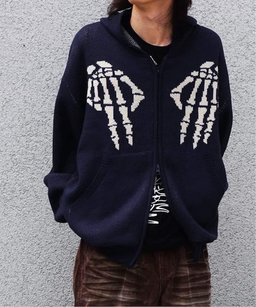 NOMANUAL/ノーマニュアル SKULL HAND COWICHAN HOODED
