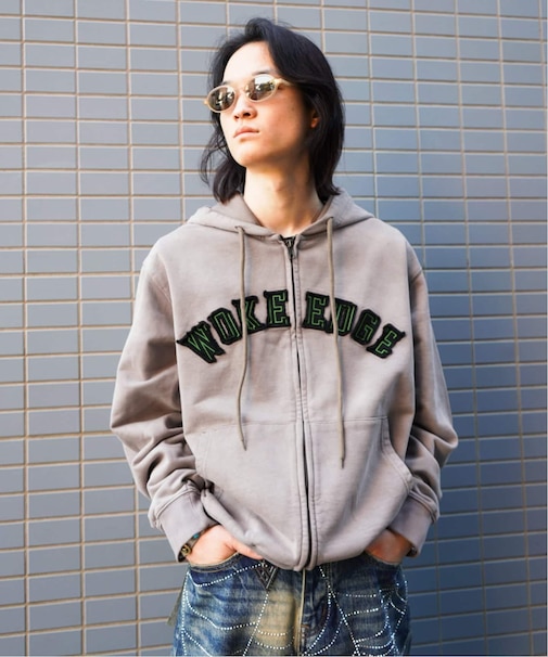 WOKE EDGE / ウォークエッジ Faded Embroidery Zip Up Hoodie
