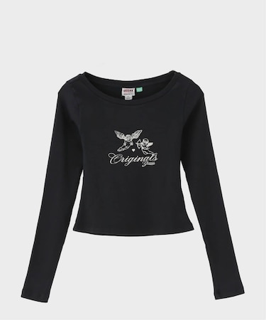 GUESS Originals/ゲス オリジナルス GO LS BOAT NECK RIB TOP