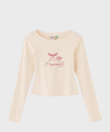 GUESS Originals/ゲス オリジナルス GO LS BOAT NECK RIB TOP