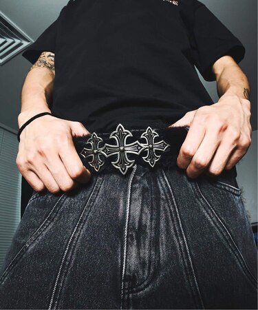 SUPPLIER 別注 Fur Triple Cross Buckle Belt
