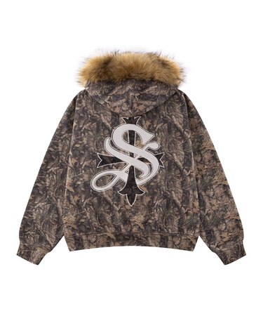 SUPPLIER / サプライヤー Camo Faux Fur Cross Zip Hoodie