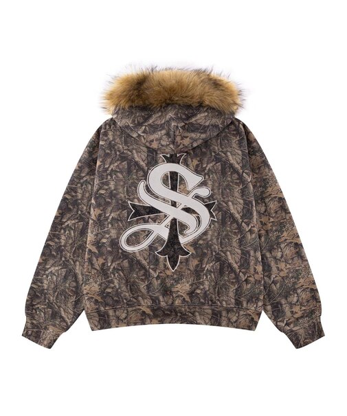 SUPPLIER / サプライヤー Camo Faux Fur Cross Zip Hoodie