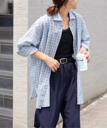 追加 シアーチェックスプレッドカラーシャツ