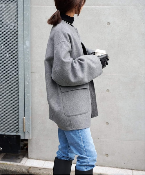 新品タグ付ꕥエストネーション ダブルフェイスノーカラーショートコート ノーカラー 新品タグ付ꕥエストネーション ダブルフェイスノーカラー