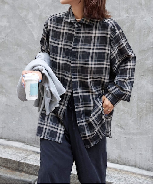 チェックスプレッドカラーシャツ