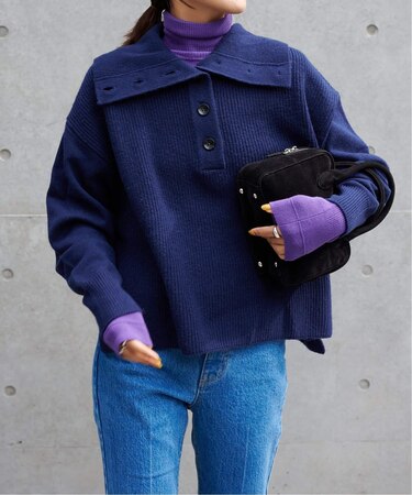 ワイドカラーニットプルオーバー