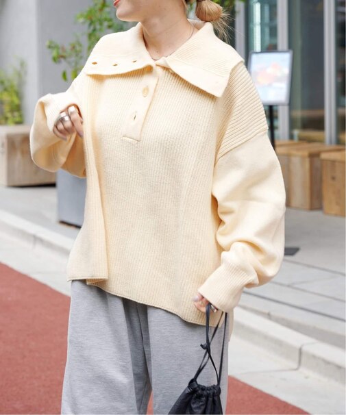 ワイドカラーニットプルオーバー