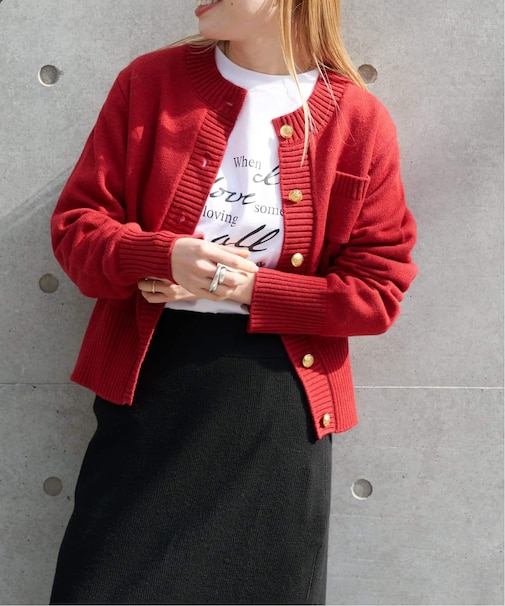 ゴールドボタンクルーネックカーディガン