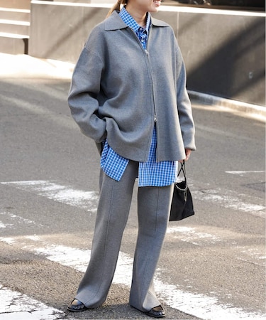 2点SET ジップニットシャツ×パンツセットアップ