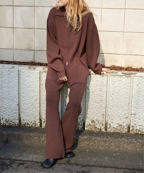 2点SET ジップニットシャツ×パンツセットアップ