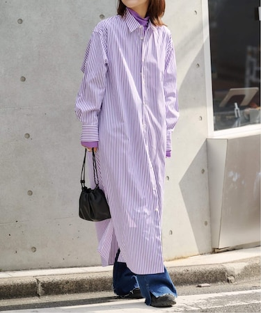 コットンポリエステルロンストシャツワンピース