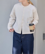 ロゴ刺繍コットンクルーネックカーディガン