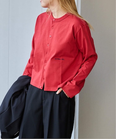 ロゴ刺繍コットンクルーネックカーディガン