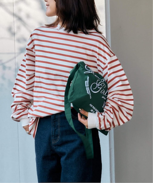 コットンボーダークルーネックワイドTEE