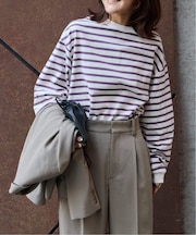 コットンボーダークルーネックワイドTEE