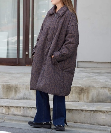 パデットレオパードプリントステンカラーコート