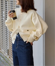 スウェットライク金ボタンカーデ