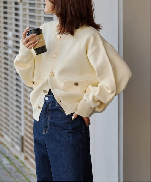 スウェットライク金ボタンカーデ