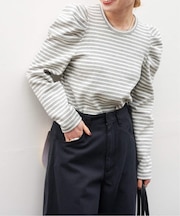 WEB限定カラーあり ボリュームスリーブボーダープルオーバー