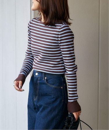 ボーダーボートネックニット