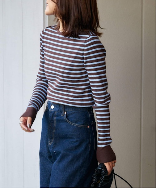 ボーダーボートネックニット