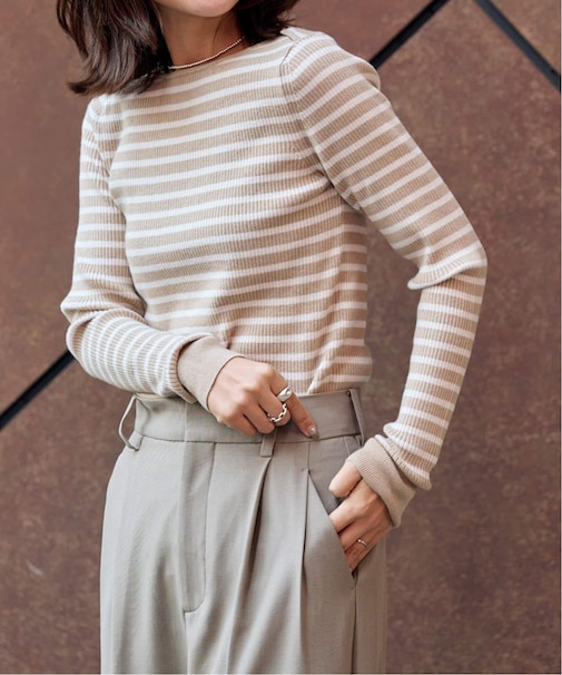 ボーダーボートネックニット