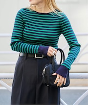 ボーダーボートネックニット