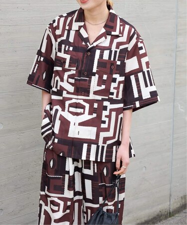 RAGモチーフプリントオープンカラーシャツ　セットアップ対応