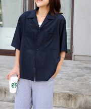 ヴィンテージタンブラーサテンオープンカラーシャツ　セットアップ対応