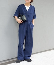 ダブルポケットVネックオールインワン