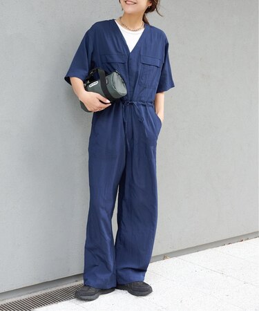 ダブルポケットVネックオールインワン