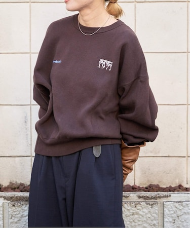 追加2 ロゴ刺繍スウェットライククルーネックニットプルオーバー