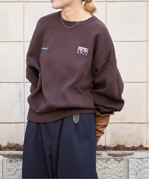 追加2 ロゴ刺繍スウェットライククルーネックニットプルオーバー