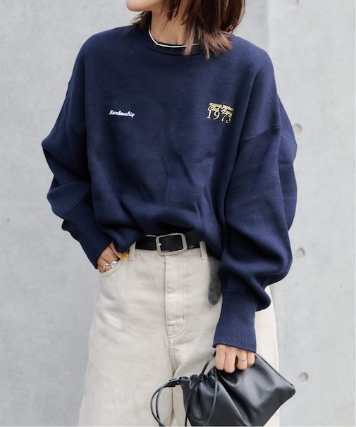 追加2 ロゴ刺繍スウェットライククルーネックニットプルオーバー