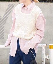 クロッシェレーススカラップノースリニット