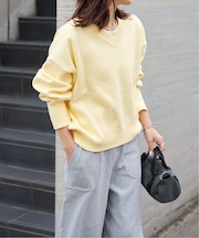 スウェットライクVネックニットプルオーバー