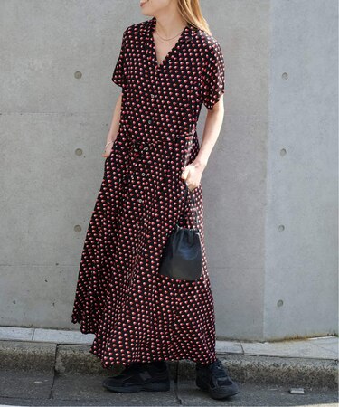 フラワープリント開襟ワンピース