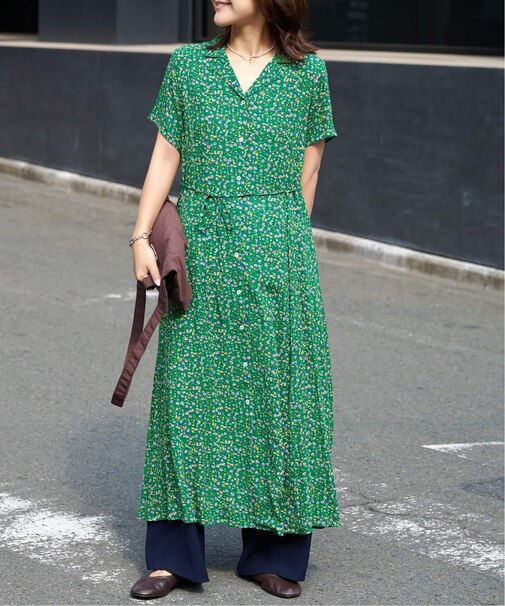 フラワープリント開襟ワンピース