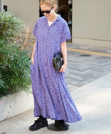 フラワープリント開襟ワンピース